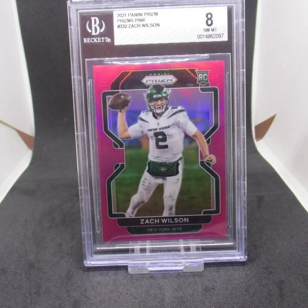 2021 Prizm Football Zach Wilson Pink BGS 8 #332 Jets Rookie RC - Picture 1 of 4